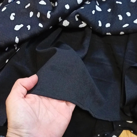 Y2K printed black & white surplice mini dress sheer sleeves lined skirt small - Picture 8 of 16